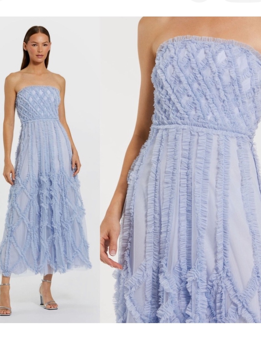 NWT Mac Duggal Periwinkle Solid Mesh Dotted Ruffle Strapless Dress Size Size 12